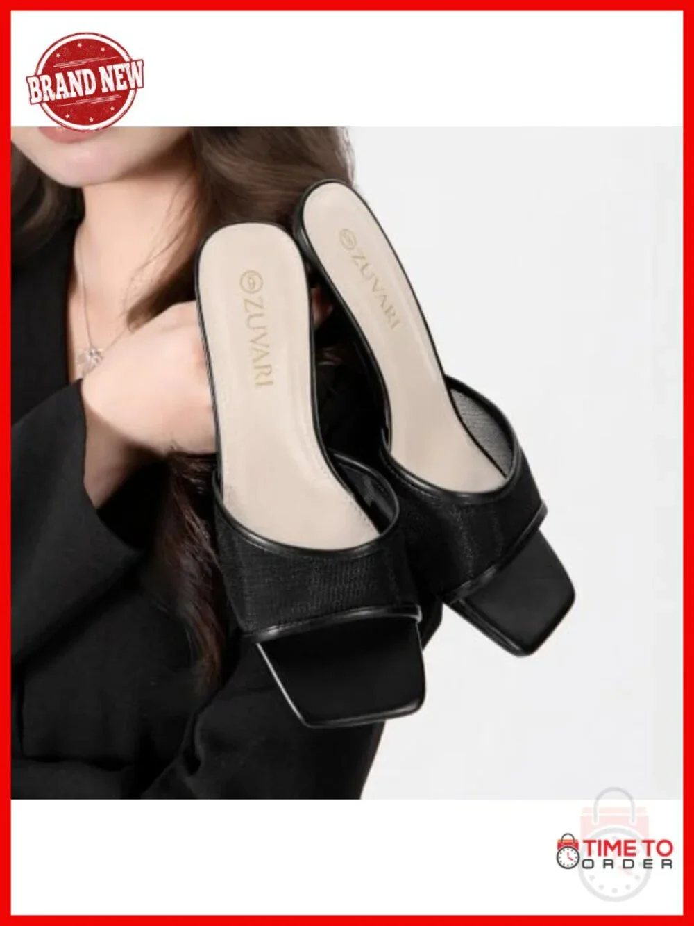Kitten Heel Sandals Square Open Toe 2 Inch Low Heel Mules PU Leather Dressy